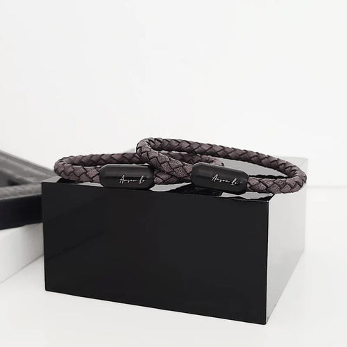 Ivey Stainless Steel Engraved Leather Bracelet