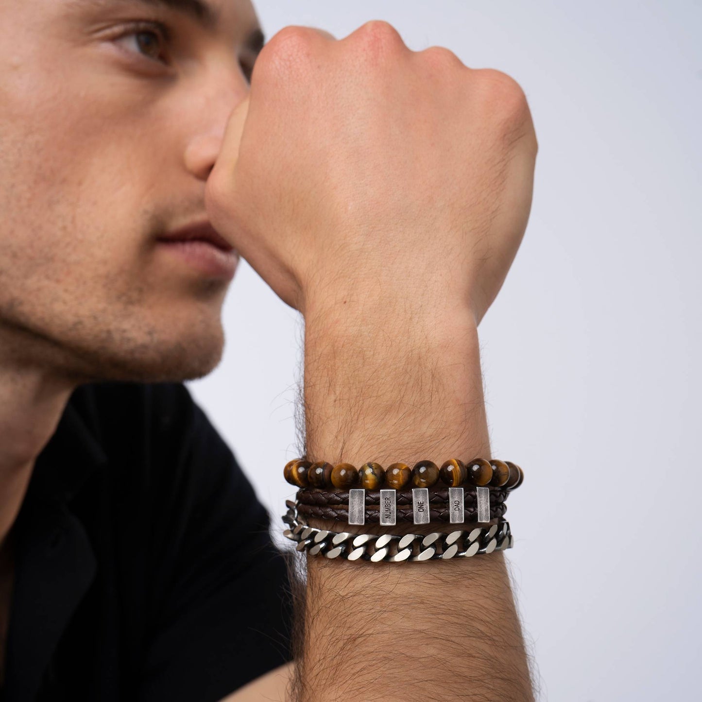 Stella Brown Braided T-Bar Leather Bracelet