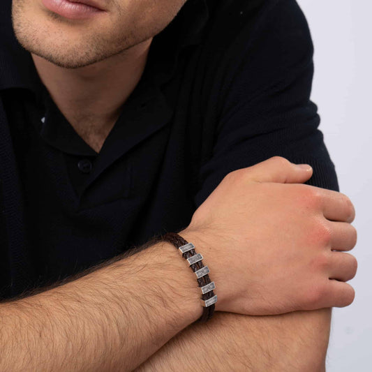 Stella Brown Braided T-Bar Leather Bracelet
